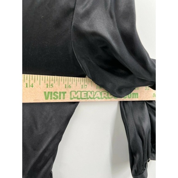 Catherine Malandrino 100% Silk Black Satin Dress 3/4 Sleeve Button Front Size 6 - Picture 4 of 7